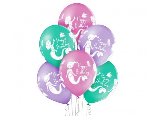 Happy Birthday mermaid latex balloons 6pcs