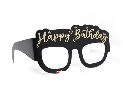 Happy Birthday μαύρα χάρτινα γυαλιά με χρυσοτυπία 6τμχ