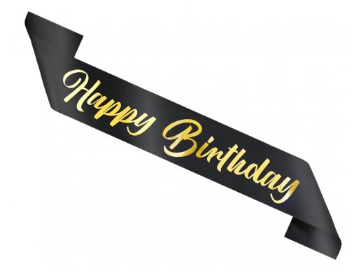 Happy Birthday black sash with gold letters