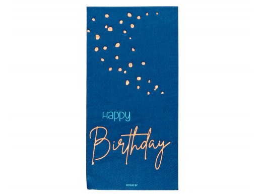 Happy Birthday μπλε μακρόστενες χαρτοπετσέτες με χρυσοτυπία 10τμχ