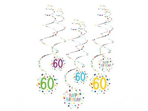 Happy Birthday swirl decorations with number 60
