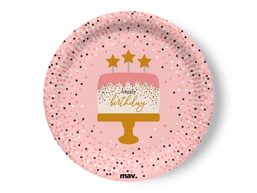 Happy Birthday rose confetti large paper plates 8pcs