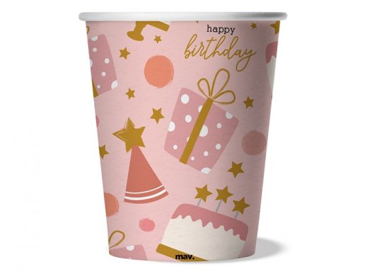 Happy Birthday rose confetti paper cups 8pcs