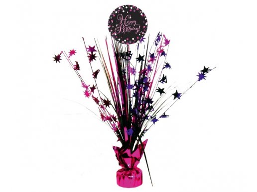 Happy Birthday spray centerpiece for table decoration in fuchsia color