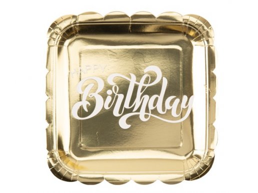 Happy Birthday gold large paper plates 8pcs