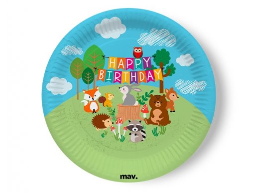 Happy Birthday Ζωάκια του δάσους μεγάλα χάρτινα πιάτα 8τμχ
