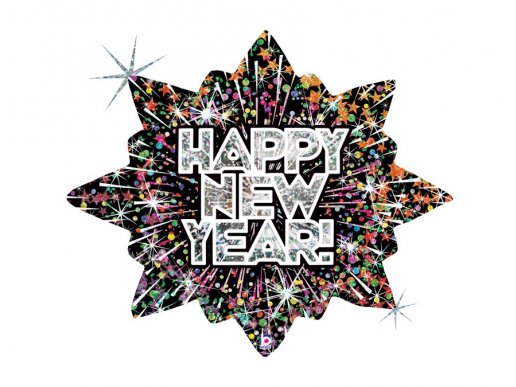 Happy New Year foil μπαλόνι σε σχήμα αστεριού με πυροτεχνήματα