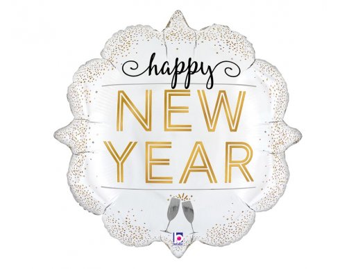 Happy New Year λευκό foil μπαλόνι για την Πρωτοχρονιά 61εκ