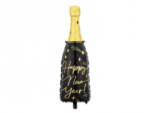 Happy New Year μαύρο μπουκάλι super shape μπαλόνι 88εκ