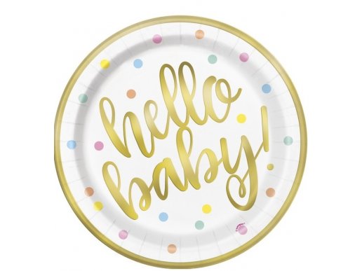 Hello Baby Gold Foiled Large Paper Plates (8pcs)