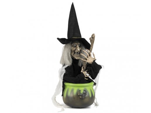 Decorative witch with her cauldron that speaks and moves for your Halloween party
