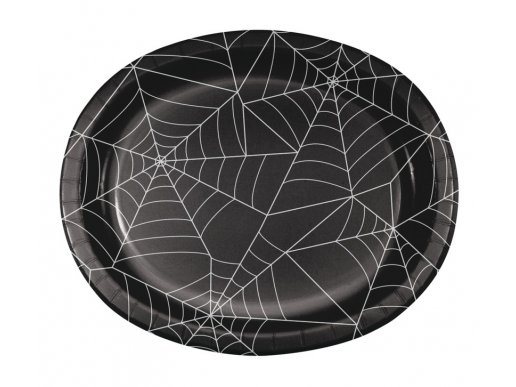 Μεγάλα χάρτινα οβάλ πιάτα σε μαύρο χρώμα με τον ιστό αράχνης 8τμχ