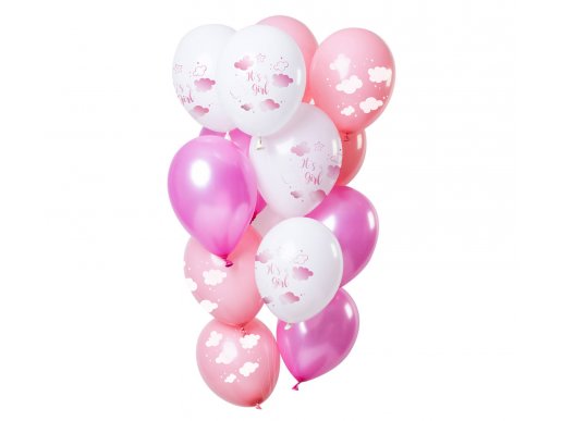 It's a girl with clouds pink latex balloons 12pcs