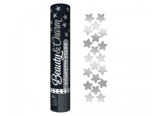 Medium size party cannon with silver stars confetti 30cm