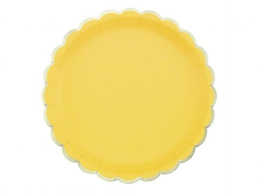 Μέγαλα χάρτινα πιάτα σε κίτρινο χρώμα με περίγραμμα χρυσοτυπίας 8τμχ
