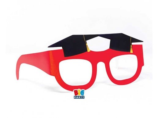 Red paper glasses with the graduation hats