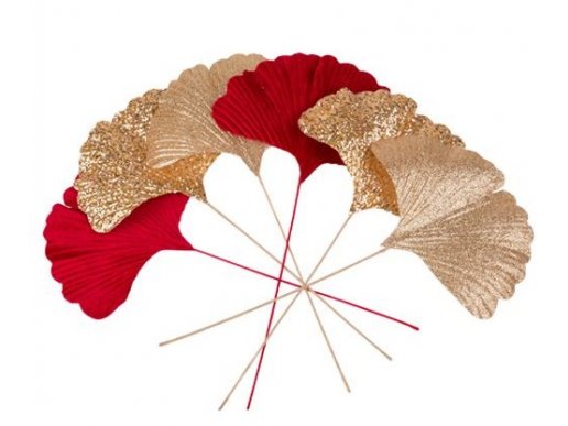 Red and gold ginkgo leaves 6pcs