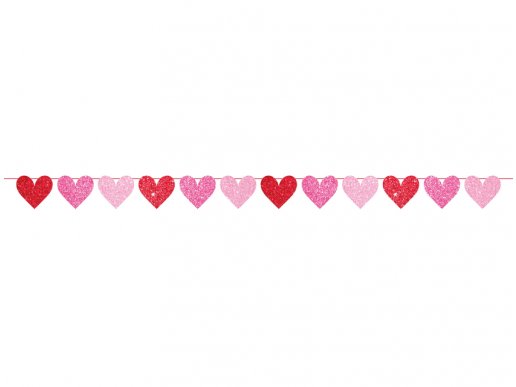 Red and pink hearts with glitter garland 214cm