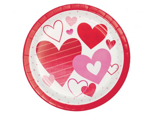 Red and pink hearts large paper plates 8pcs