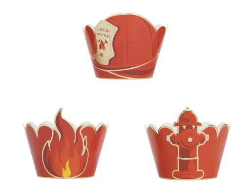Κόκκινη πυροσβεστική διακοσμητικά περιτυλίγματα για cupcakes 6τμχ