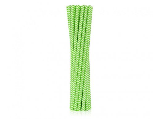 Lime green paper straws with chevron design 12pcs