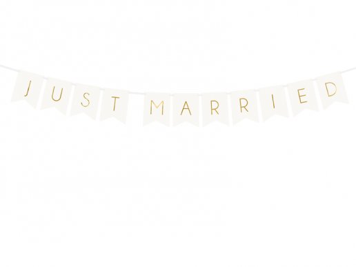 Just Married white color bunting with gold foiled print 155cm