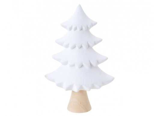 Λευκό διακοσμητικό δεντράκι με ξύλινη βάση για τα Χριστούγεννα 23,6εκ