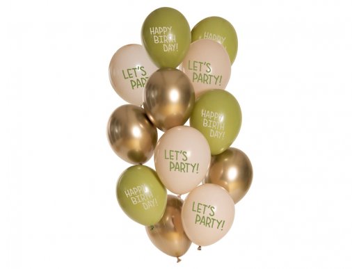 Let's Party olive green and gold latex balloons 12pcs