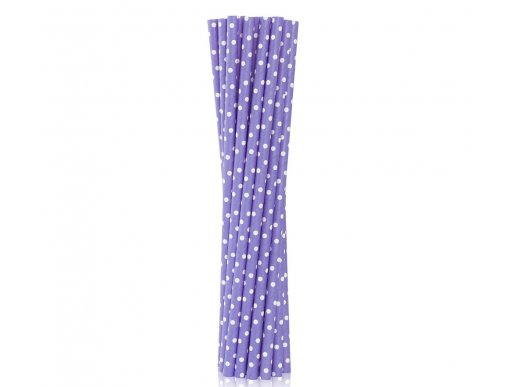 Paper straws in lilac color with white dots print 12pcs