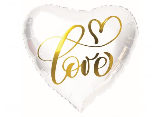 Foil μπαλόνι άσπρη καρδιά με χρυσά γράμματα Love 45εκ