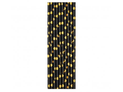 Black paper straws with gold dots 10pcs