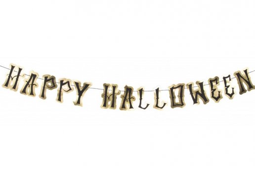 Black Happy Halloween garland with gold foiled edging