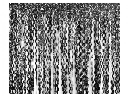 Black wavy foil curtain with silver stars print 100cm x 200cm