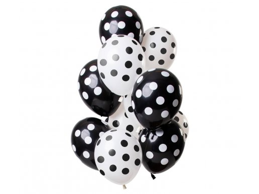 Λάτεξ μπαλόνια σε άσπρο και μαύρο χρώμα με πουά στο αντίθετο χρώμα 12τμχ