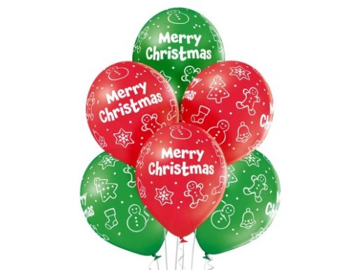 Merry Christmas Κόκκινα και Πράσινα Λάτεξ Μπαλόνια (6τμχ)