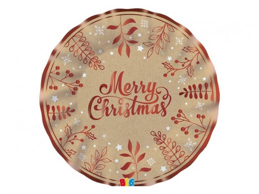 Merry Christmas kraft and red large paper plates 6pcs
