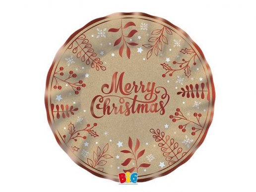 Merry Christmas kraft and red small paper plates 6pcs