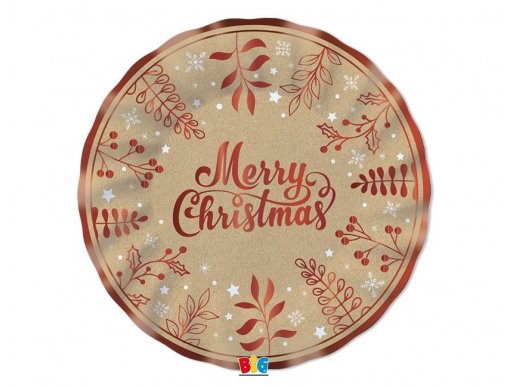 Merry Christmas κραφτ και κόκκινο πολύ μεγάλα χάρτινα πιάτα για τα Χριστούγεννα 6τμχ