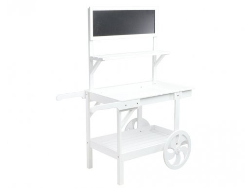 Medium size white wooden trolley with blackboard for party decoration