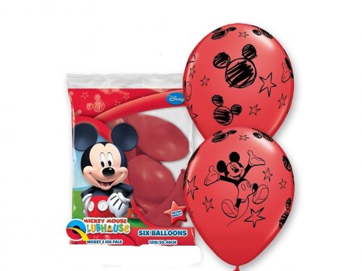 Κόκκινα μπαλόνια λάτεξ με μαύρο τύπωμα τον Μίκυ 6τμχ