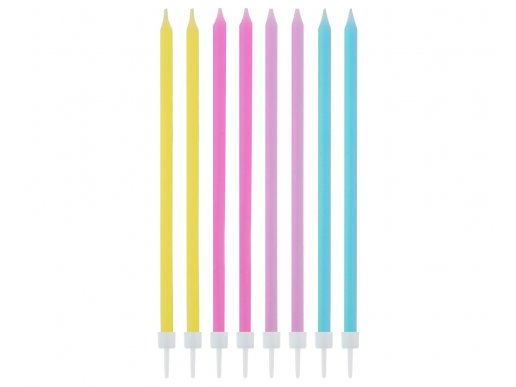 Tall cake candles in a mix of pastel colors 16pcs