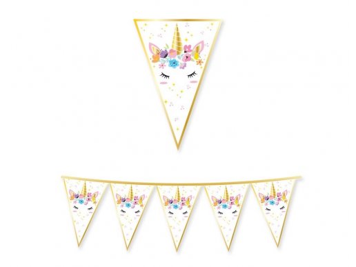 Unicorn with flowers paper flag bunting 300cm