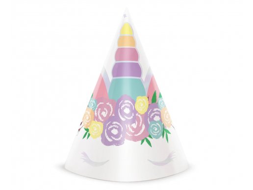 Unicorn with flowers party hats 6pcs