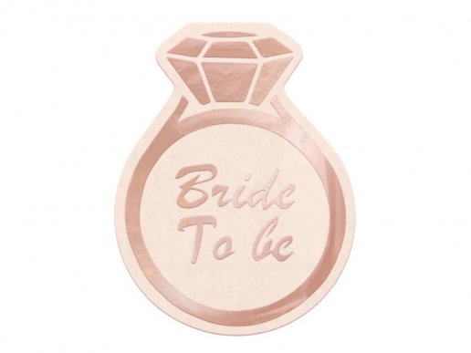 Ροζ χαρτοπετσέτες με σχήμα μονόπετρου και ροζ χρυσό μεταλλικό τύπωμα Bride to Be 10τμχ