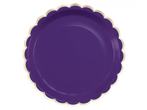 Purple large paper plates with gold foiled details 8pcs
