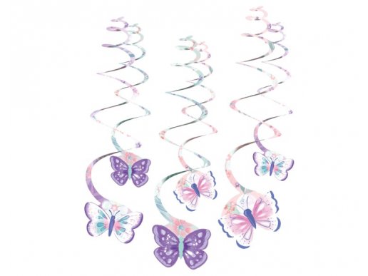 Purple butterflies swirl decorations 6pcs