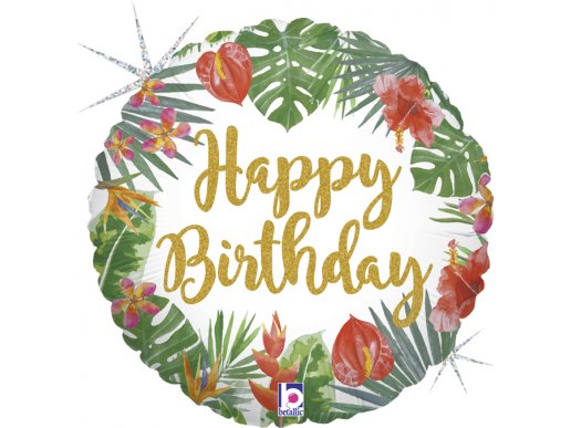 Floral Με Ολογραφικό Τύπωμα Για Γενέθλια - Happy Birthday Μπαλόνι Foil