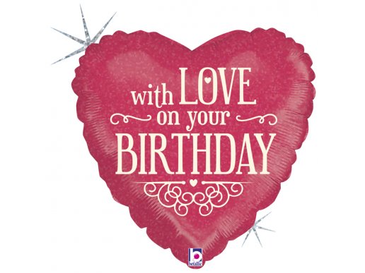 Καρδιά With Love On Your Birthday Για Γενέθλια Ολογραφικό Τύπωμα Μπαλόνι Foil