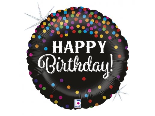 Black with Colourful Dots Holographic Design Happy Birthday Balloon Foil