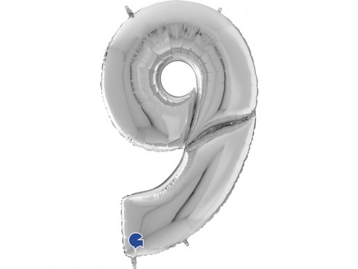giant foil balloon in the shape of number 9 in silver color